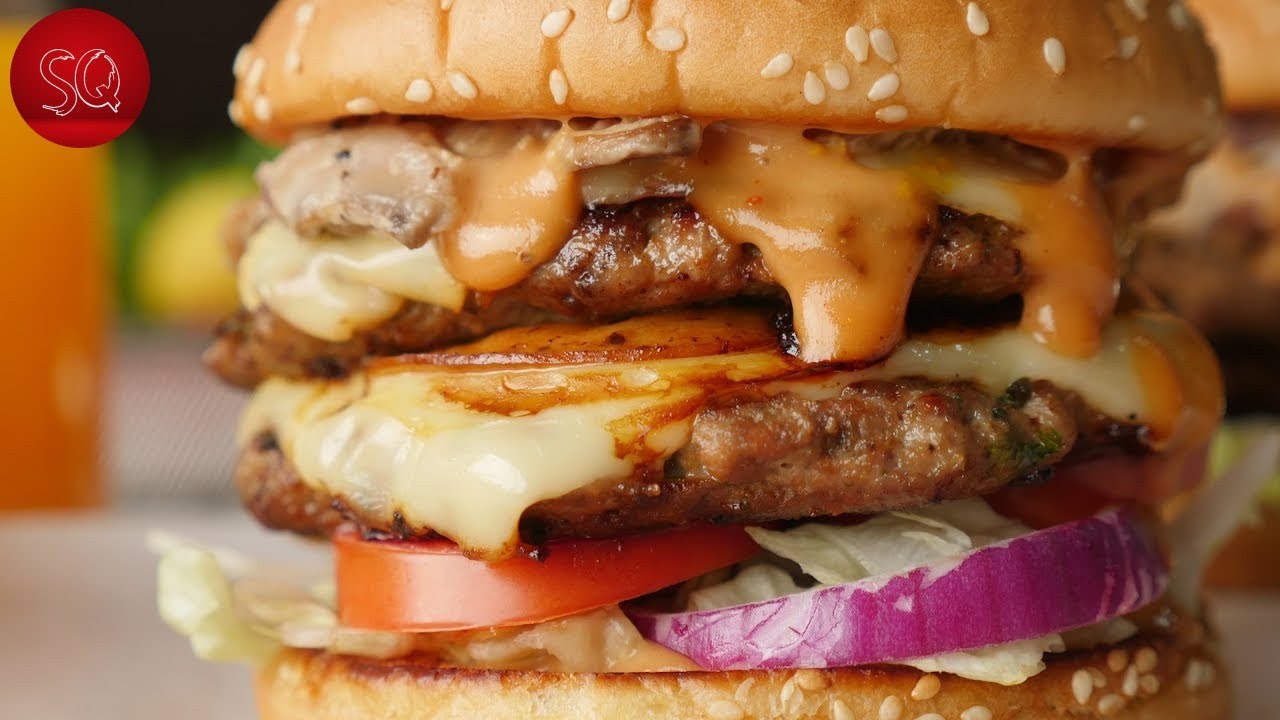 Double Patty Beef Burger with BBQ Burger Sauce Recipe by Saeeda Qureshi